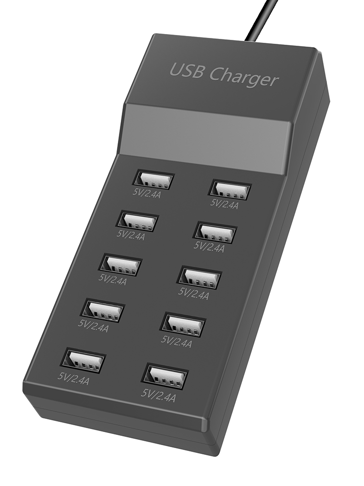 USB Charging Station for Multi Devices 10-Port USB Charger Station with Rapid Charging Auto Detect Technology Safety Guaranteed Family-Sized Smart USB Ports for Smart Phone Tablet Headphones
